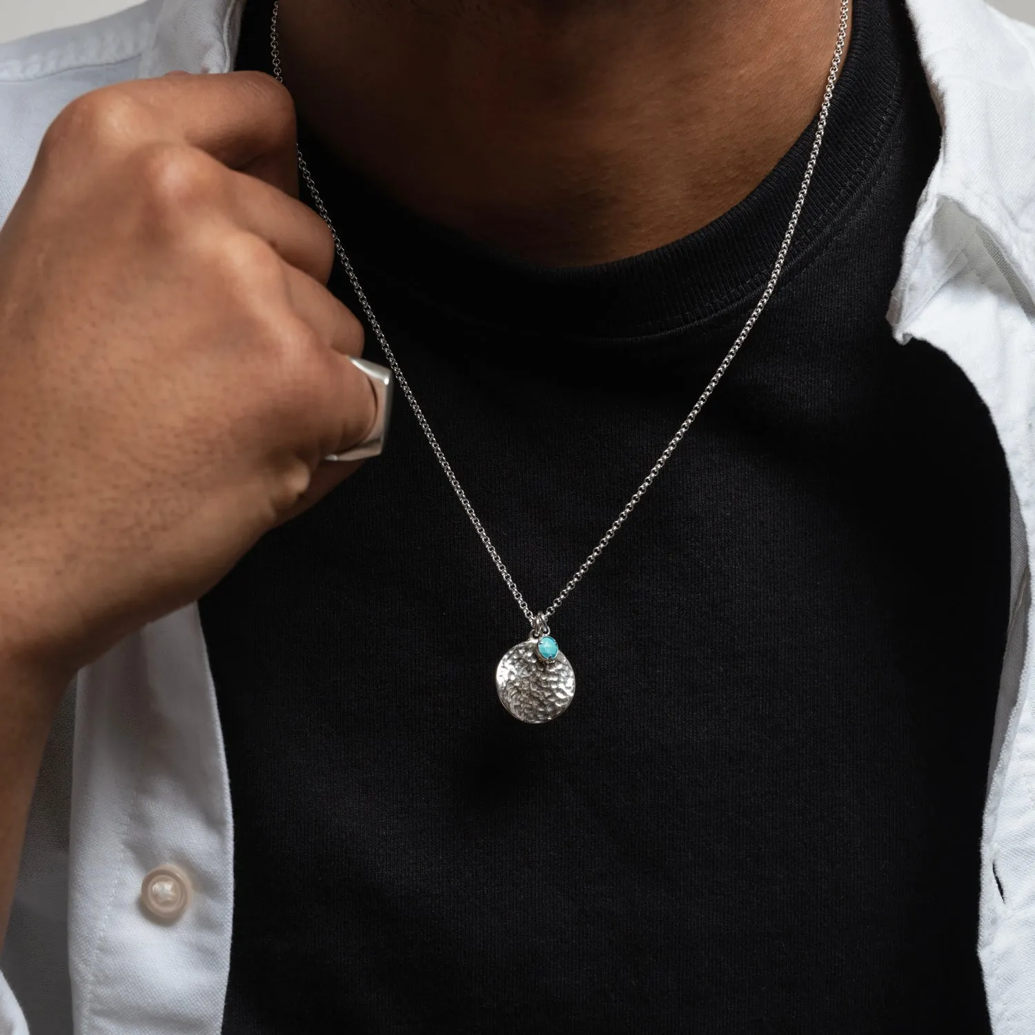 Men's Disc & 5mm Turquoise Array Pendant