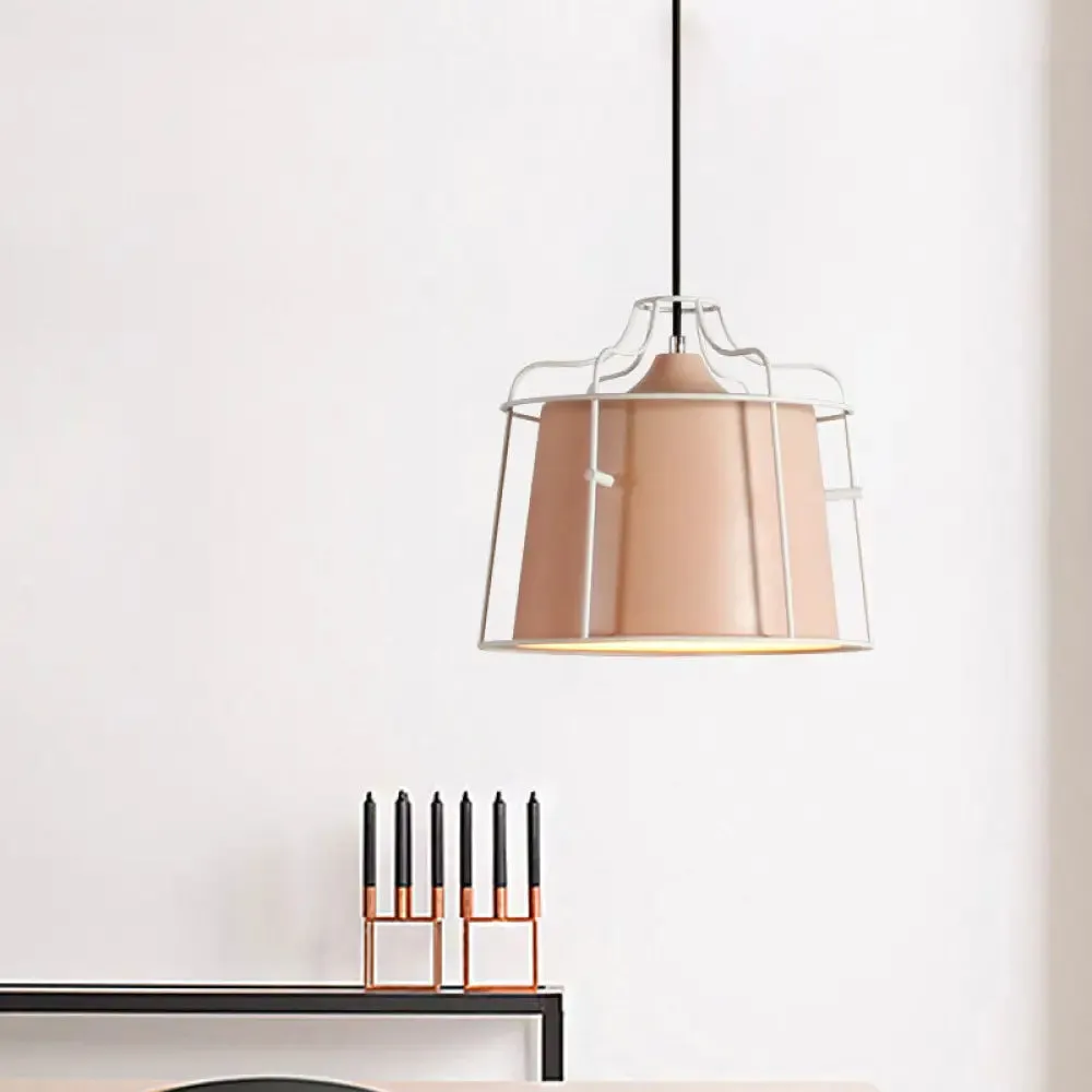 Modern Black/Blue Metal Pendant Light with Cage Shade - 1 Light Tapered Hanging Ceiling Lighting for Table