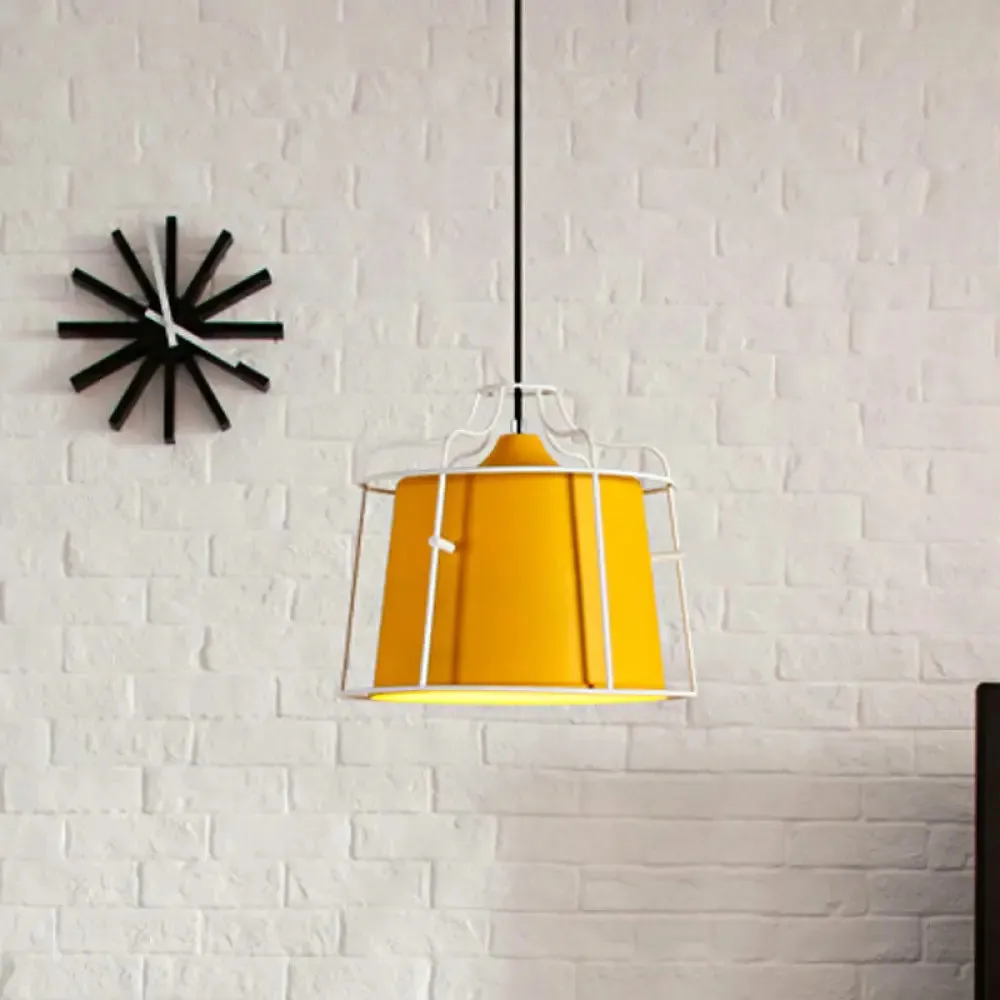 Modern Black/Blue Metal Pendant Light with Cage Shade - 1 Light Tapered Hanging Ceiling Lighting for Table