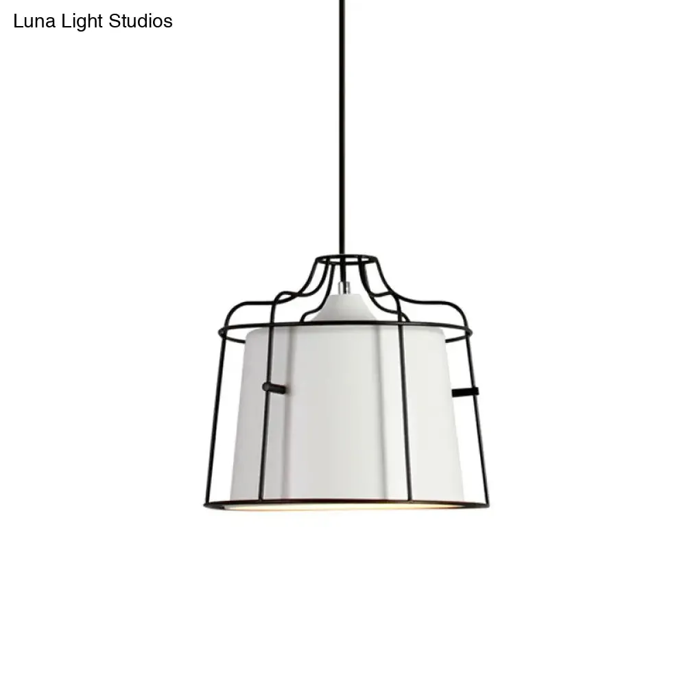 Modern Black/Blue Metal Pendant Light with Cage Shade - 1 Light Tapered Hanging Ceiling Lighting for Table