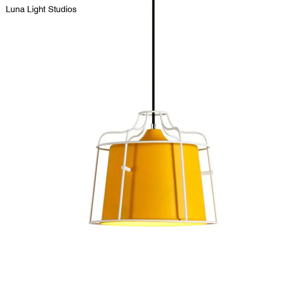 Modern Black/Blue Metal Pendant Light with Cage Shade - 1 Light Tapered Hanging Ceiling Lighting for Table