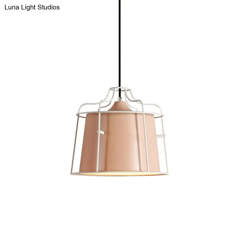 Modern Black/Blue Metal Pendant Light with Cage Shade - 1 Light Tapered Hanging Ceiling Lighting for Table