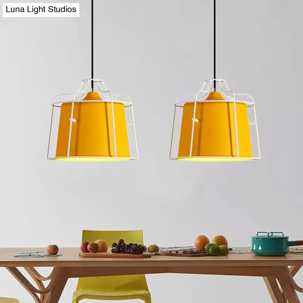 Modern Black/Blue Metal Pendant Light with Cage Shade - 1 Light Tapered Hanging Ceiling Lighting for Table