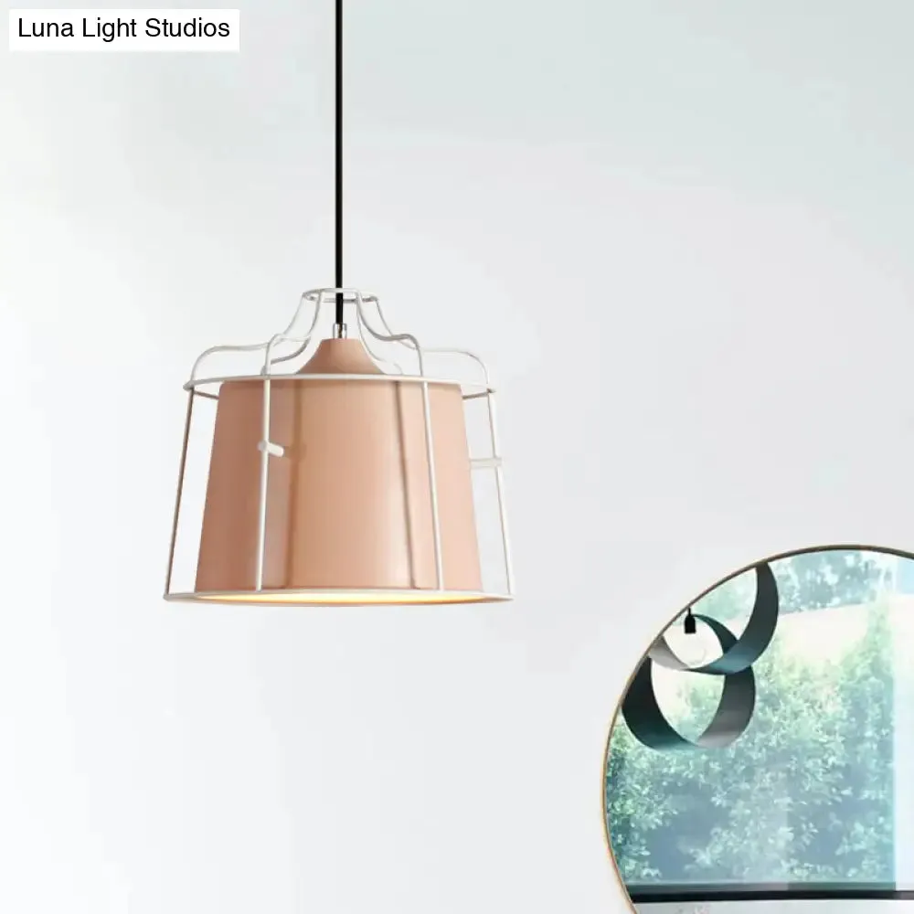 Modern Black/Blue Metal Pendant Light with Cage Shade - 1 Light Tapered Hanging Ceiling Lighting for Table