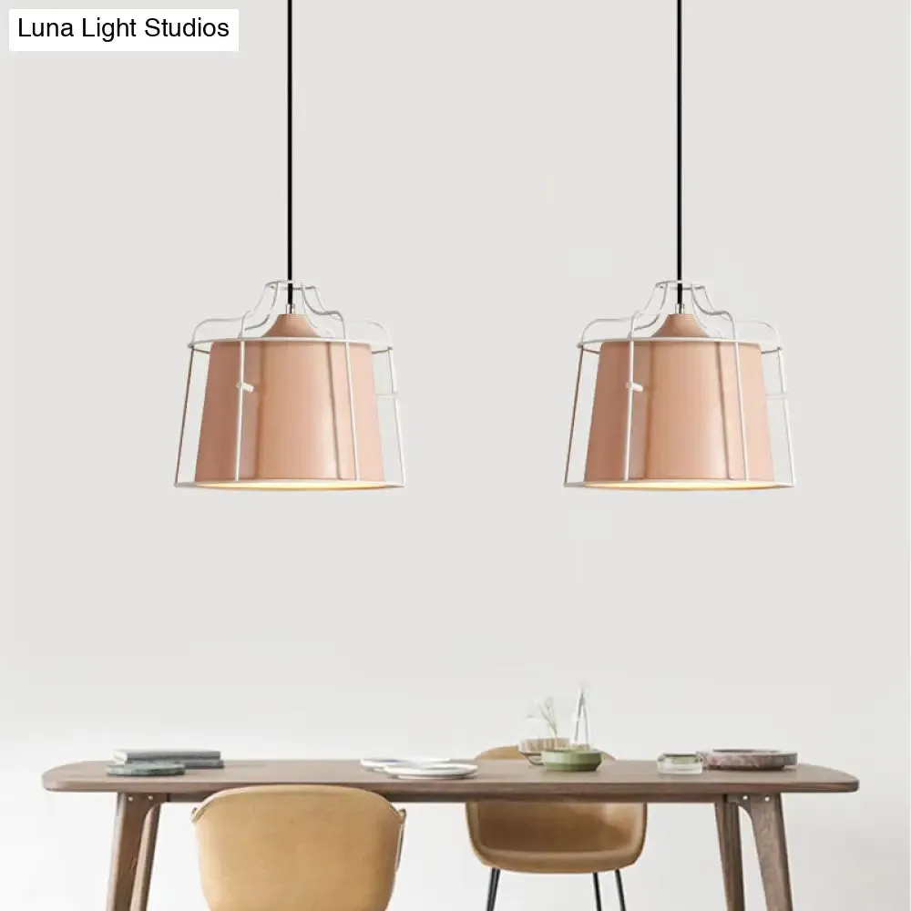 Modern Black/Blue Metal Pendant Light with Cage Shade - 1 Light Tapered Hanging Ceiling Lighting for Table