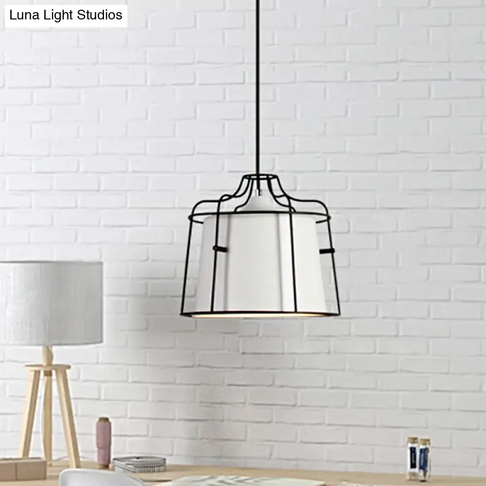 Modern Black/Blue Metal Pendant Light with Cage Shade - 1 Light Tapered Hanging Ceiling Lighting for Table