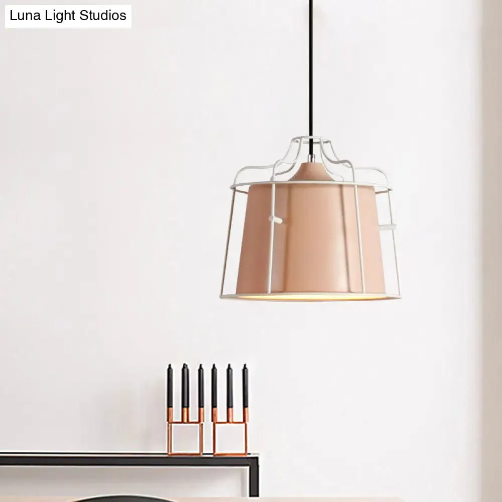 Modern Black/Blue Metal Pendant Light with Cage Shade - 1 Light Tapered Hanging Ceiling Lighting for Table