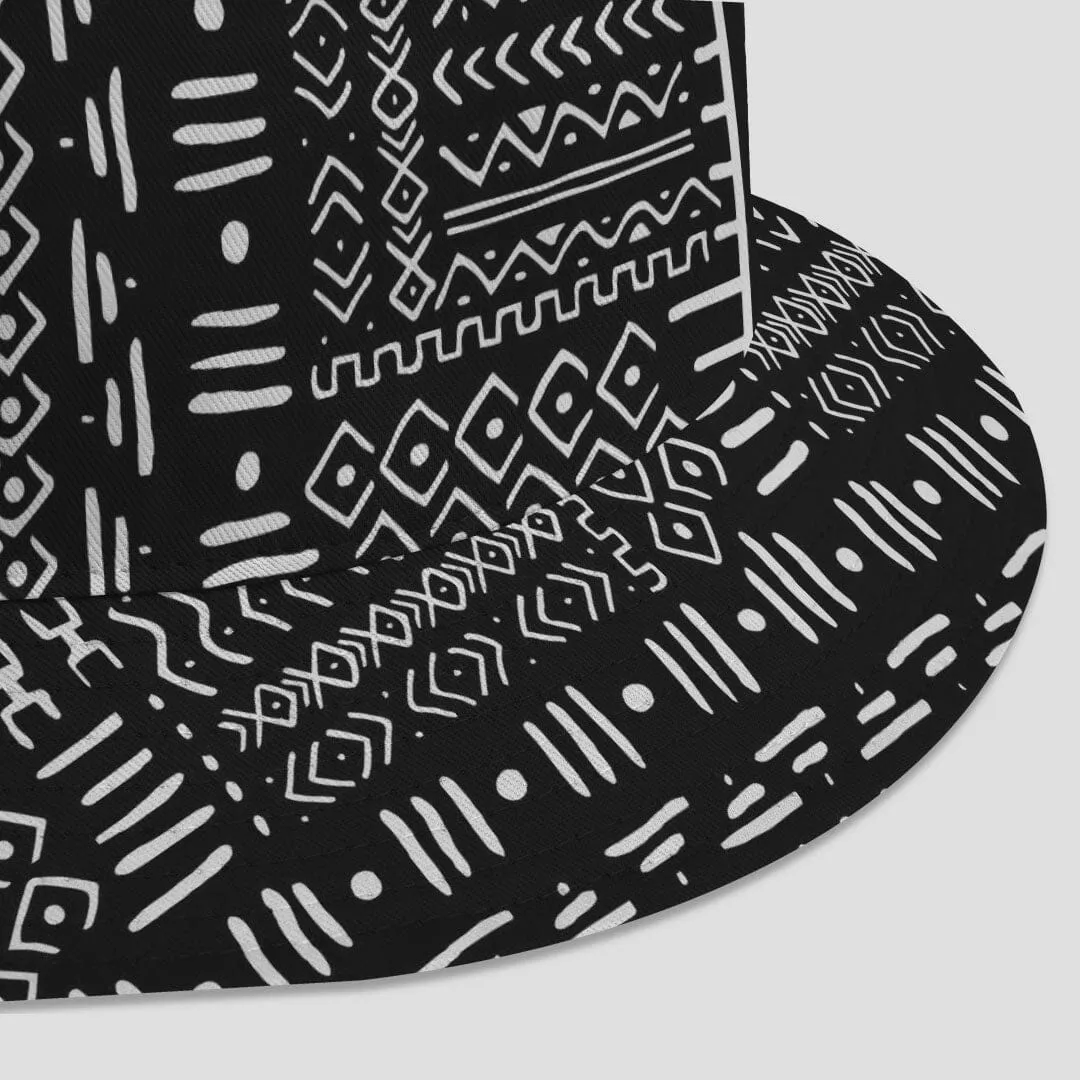 Mudcloth Black And White Reversible Bucket Hat