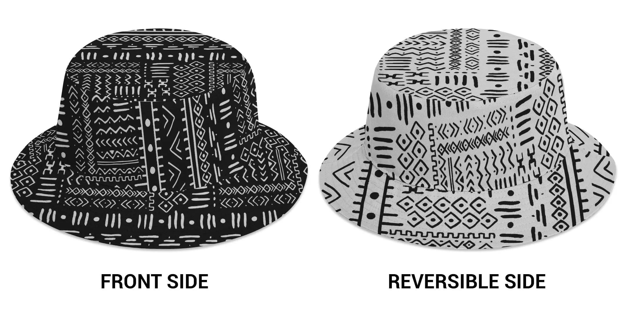 Mudcloth Black And White Reversible Bucket Hat