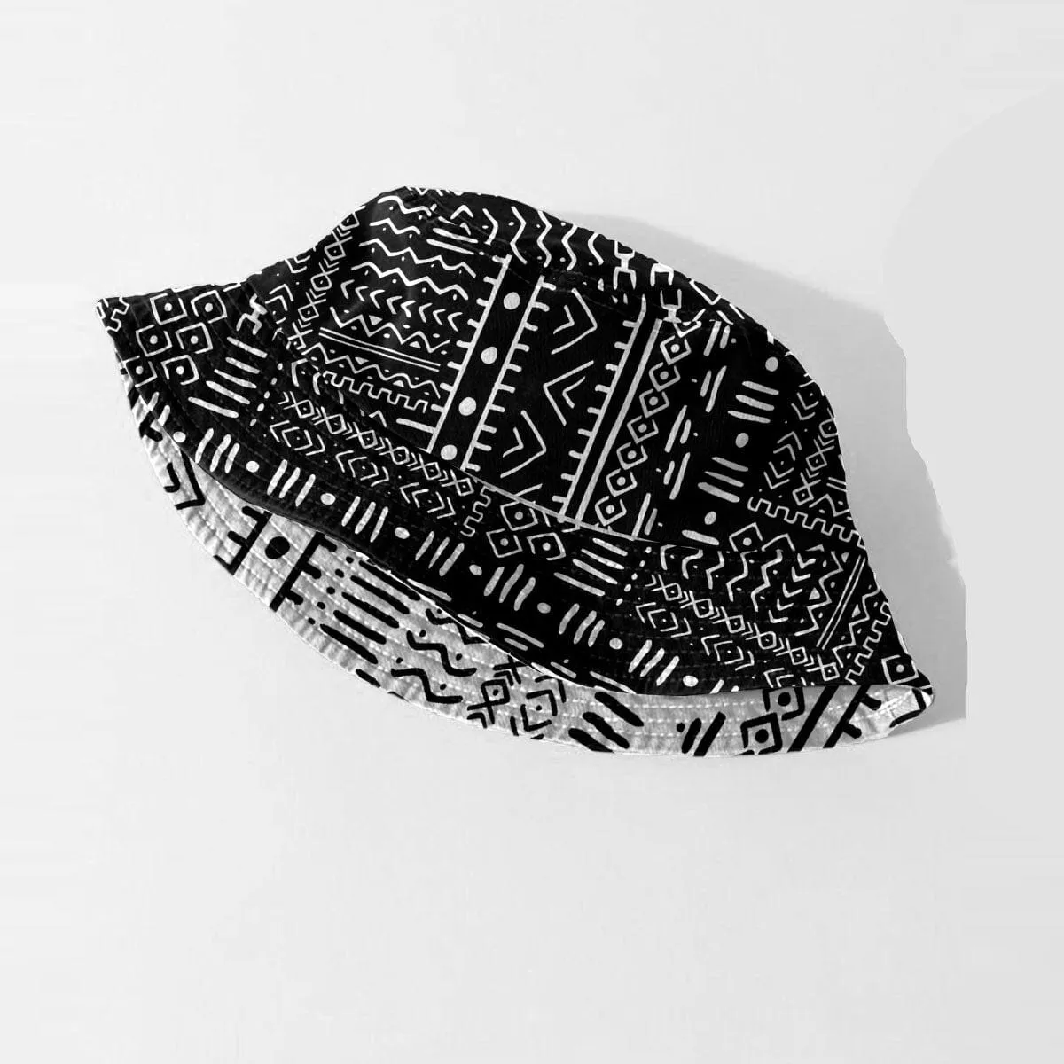 Mudcloth Black And White Reversible Bucket Hat