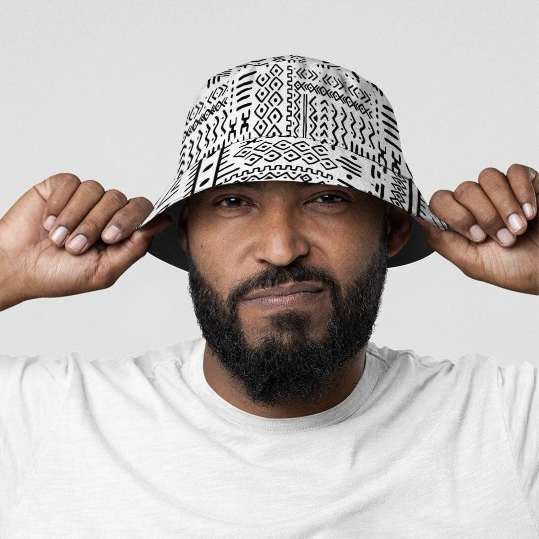 Mudcloth Black And White Reversible Bucket Hat