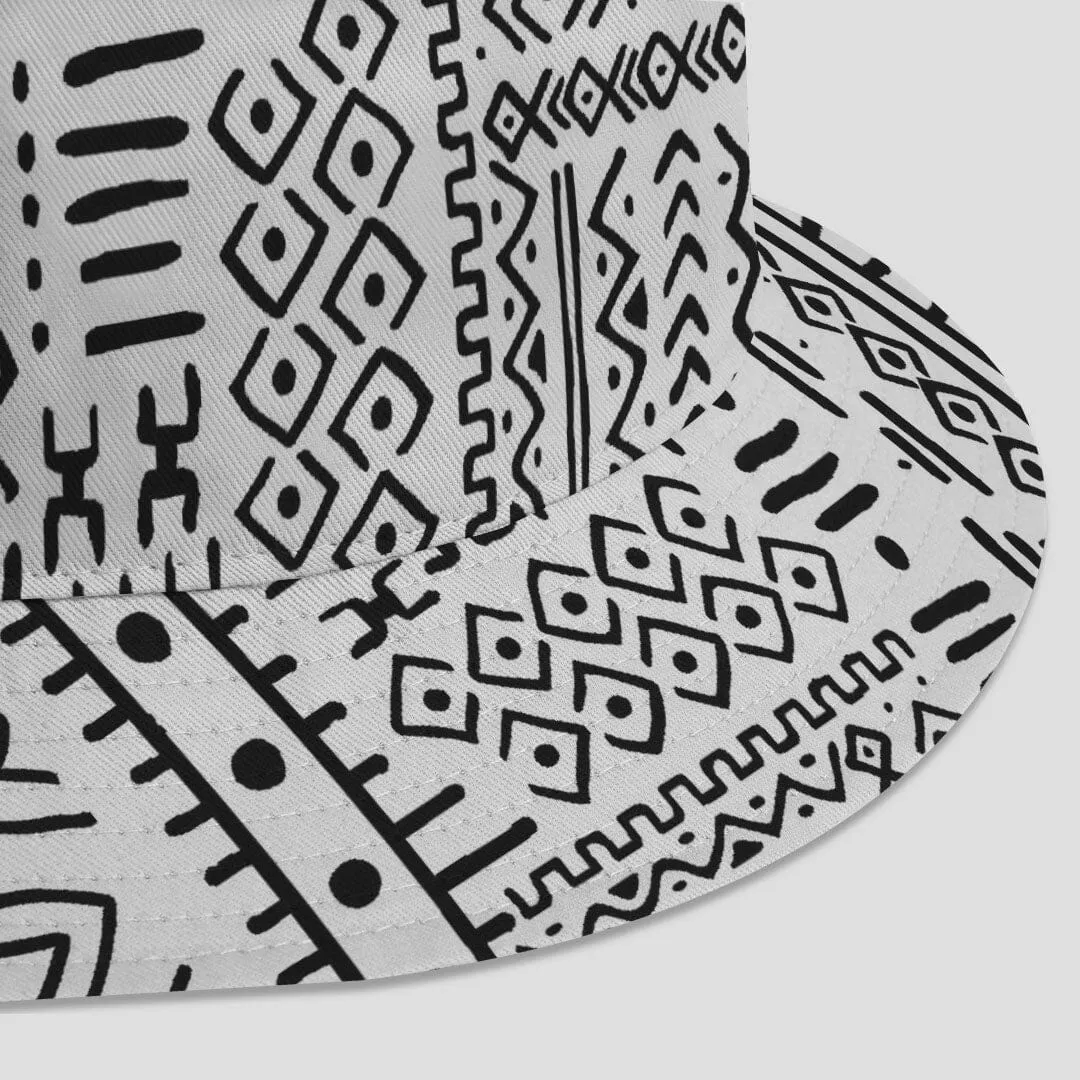 Mudcloth Black And White Reversible Bucket Hat