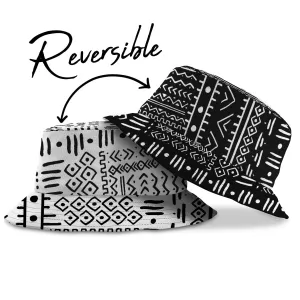 Mudcloth Black And White Reversible Bucket Hat