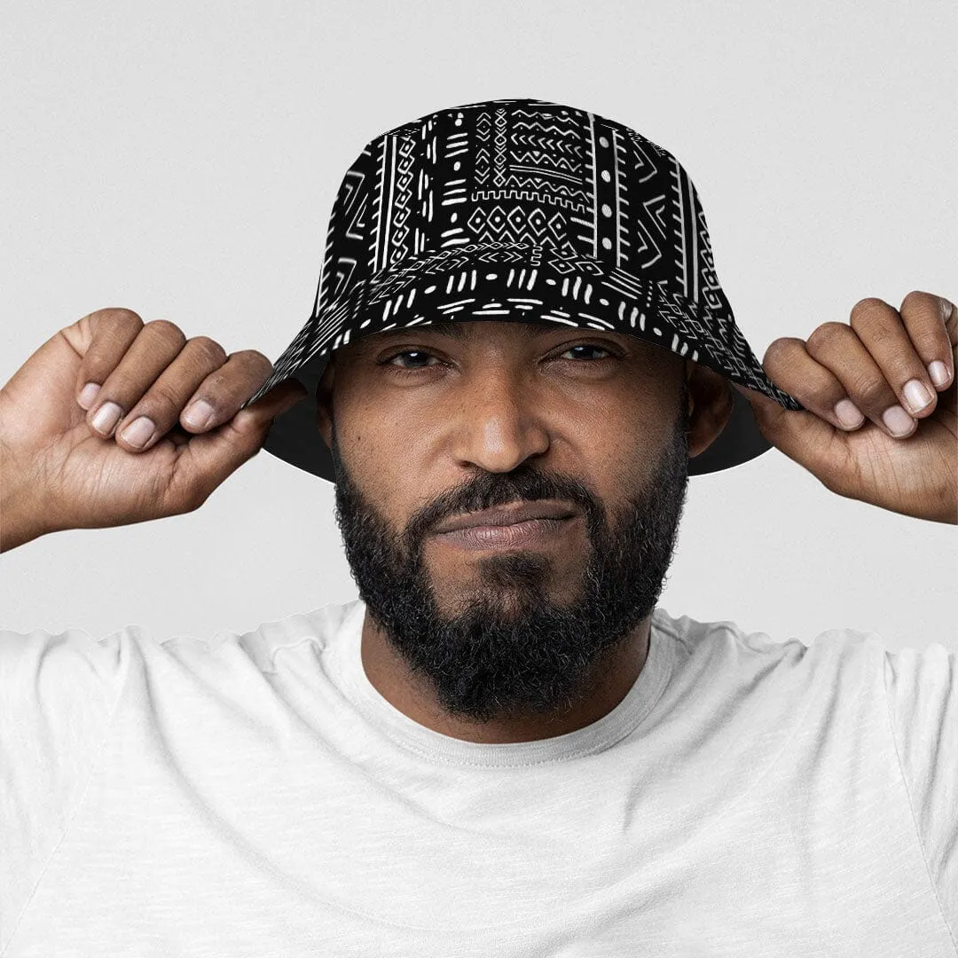 Mudcloth Black And White Reversible Bucket Hat