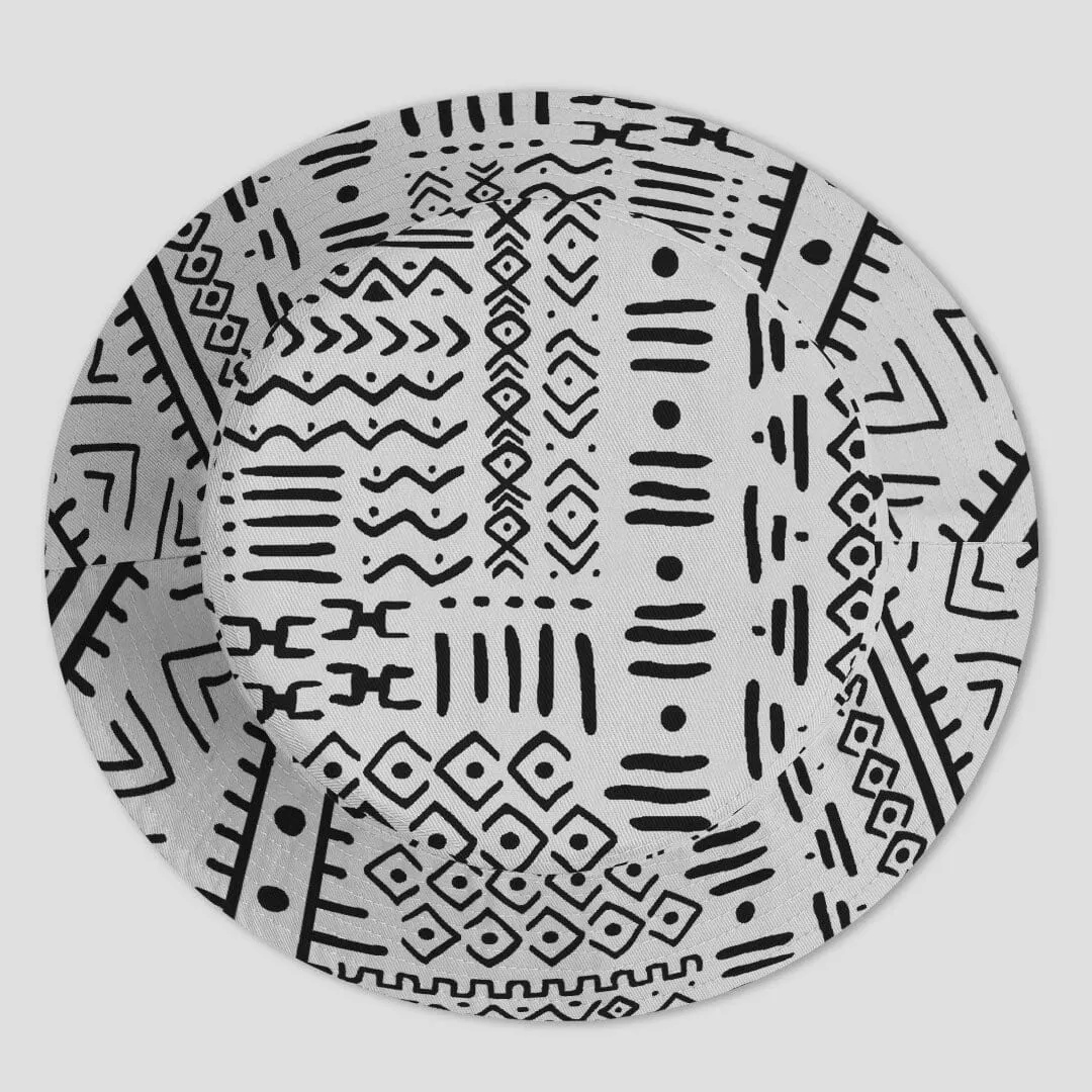Mudcloth Black And White Reversible Bucket Hat