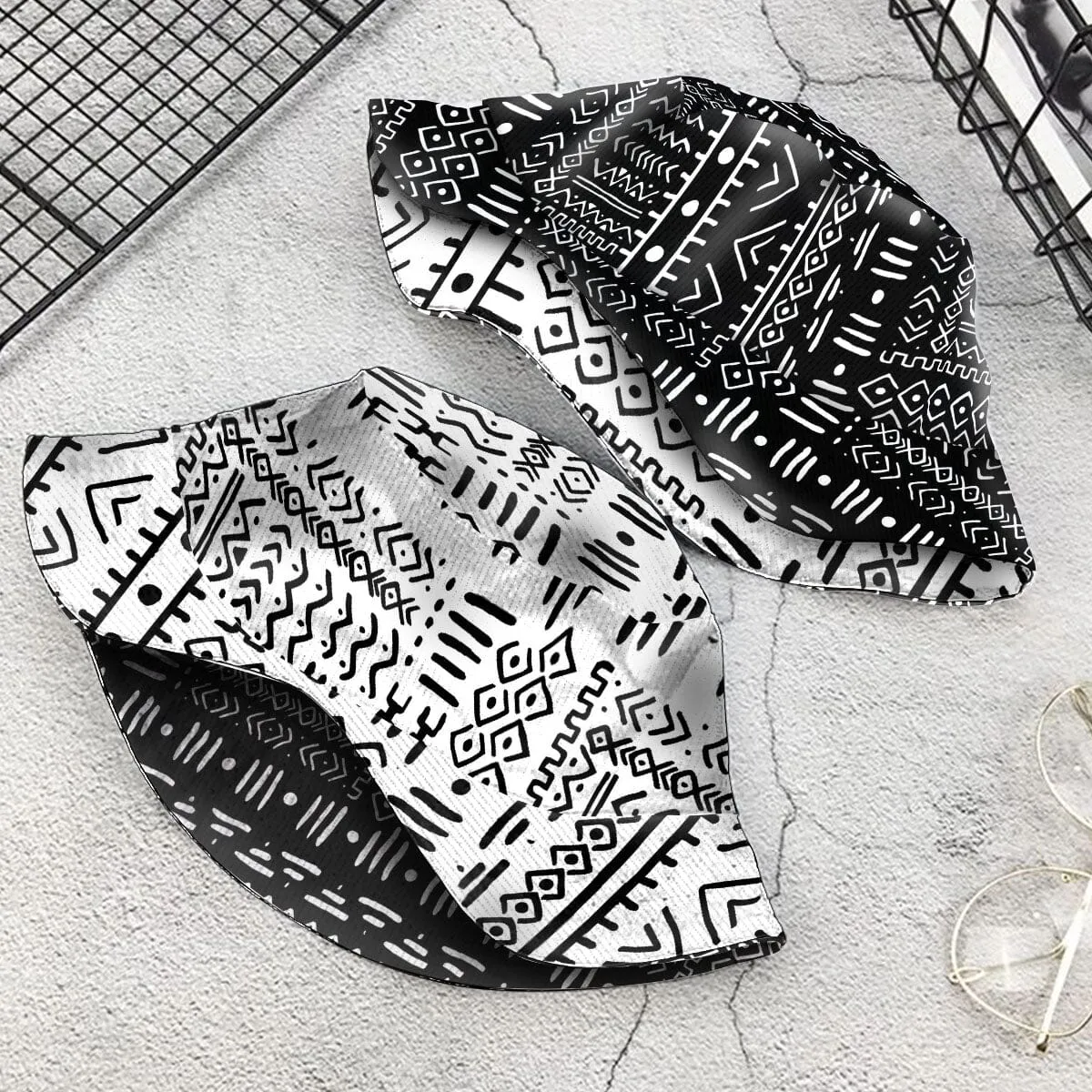 Mudcloth Black And White Reversible Bucket Hat