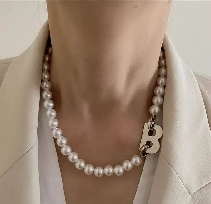 Necklaces Charm Jewelry Letter Pearl Choker Statement #ET307