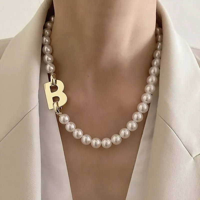 Necklaces Charm Jewelry Letter Pearl Choker Statement #ET307