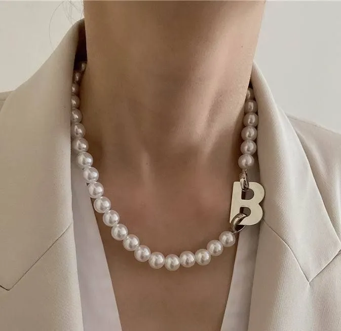 Necklaces Charm Jewelry Letter Pearl Choker Statement #ET307