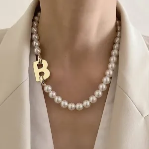 Necklaces Charm Jewelry Letter Pearl Choker Statement #ET307