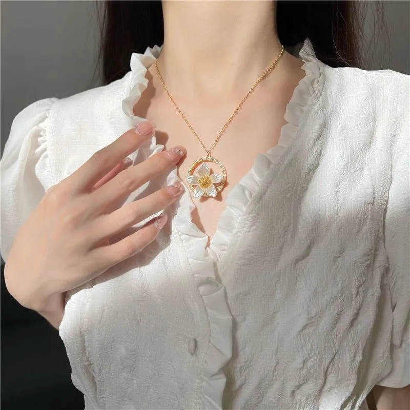 Necklaces Earrings Charm Jewelry Set White Flower Sweet Crystal LJY0941