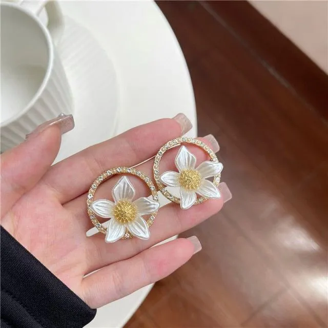 Necklaces Earrings Charm Jewelry Set White Flower Sweet Crystal LJY0941