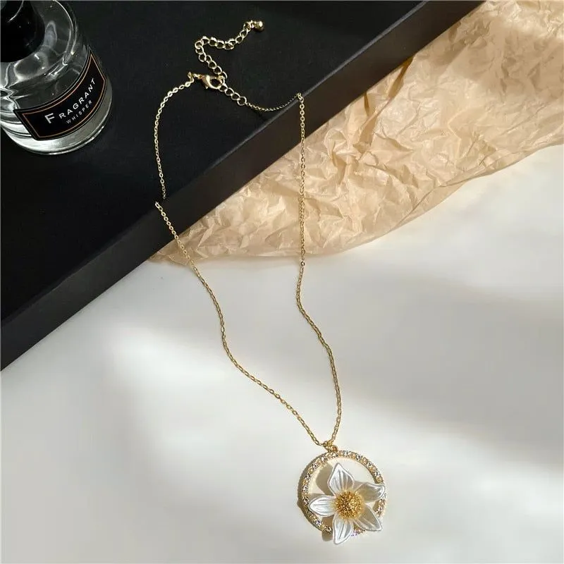 Necklaces Earrings Charm Jewelry Set White Flower Sweet Crystal LJY0941