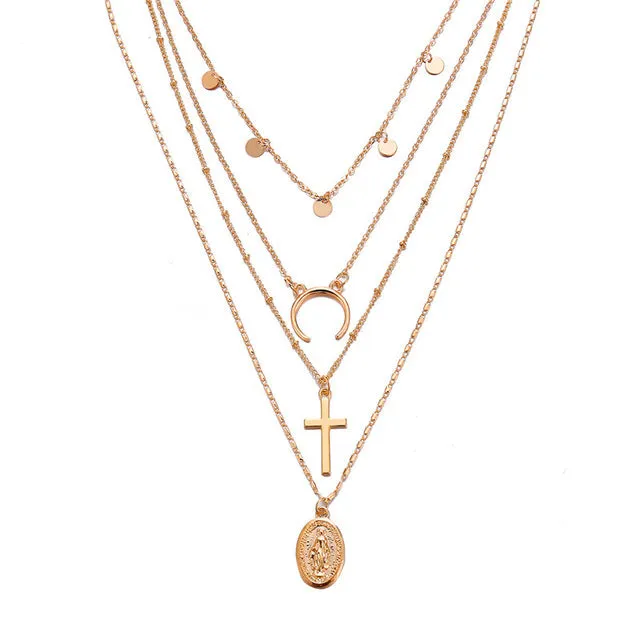 New Multilayer Crystal Moon Necklaces & Pendants For Women Vintage Charm Gold Choker Necklace 2019 Bohemian Jewelry Wholesale