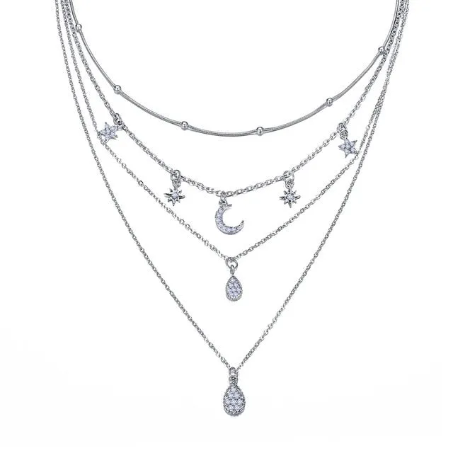 New Multilayer Crystal Moon Necklaces & Pendants For Women Vintage Charm Gold Choker Necklace 2019 Bohemian Jewelry Wholesale