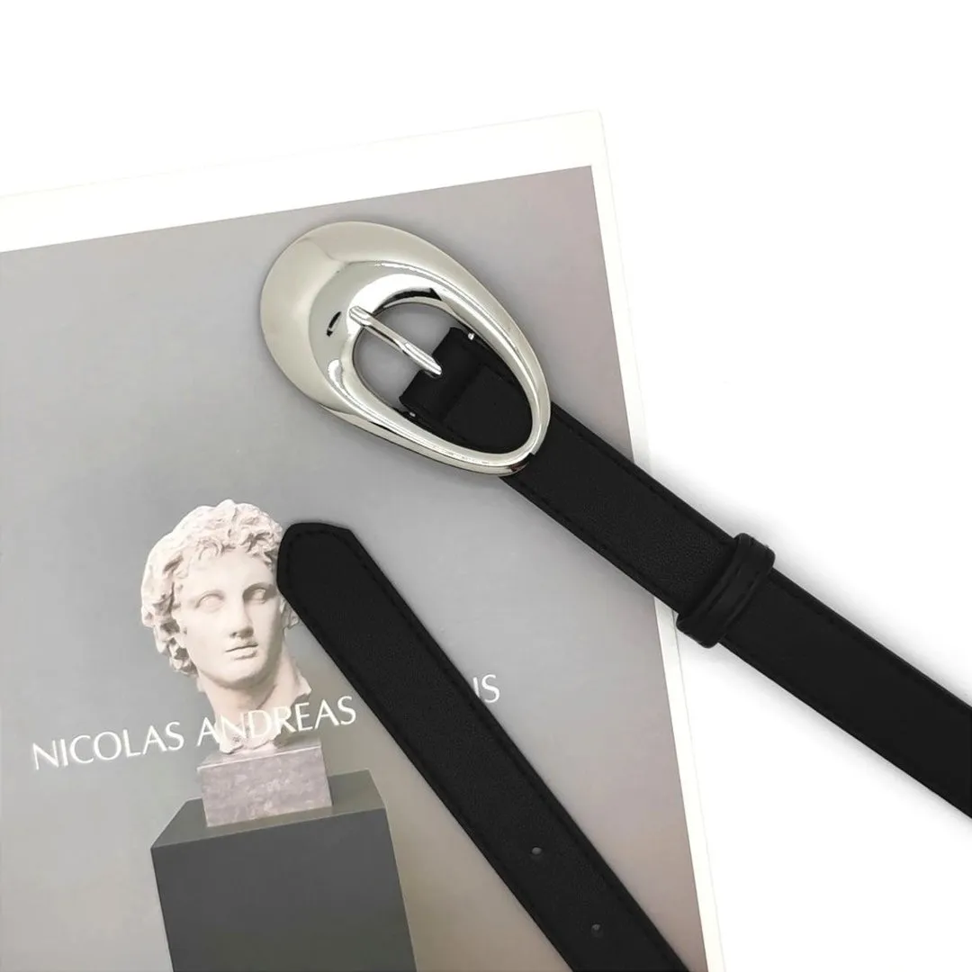 Oval Shaped Silver Buckle Black Belts JLTHB0239