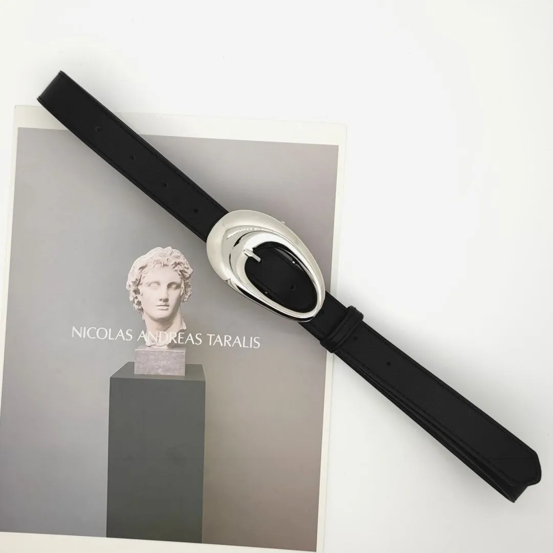 Oval Shaped Silver Buckle Black Belts JLTHB0239