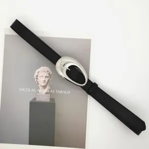 Oval Shaped Silver Buckle Black Belts JLTHB0239
