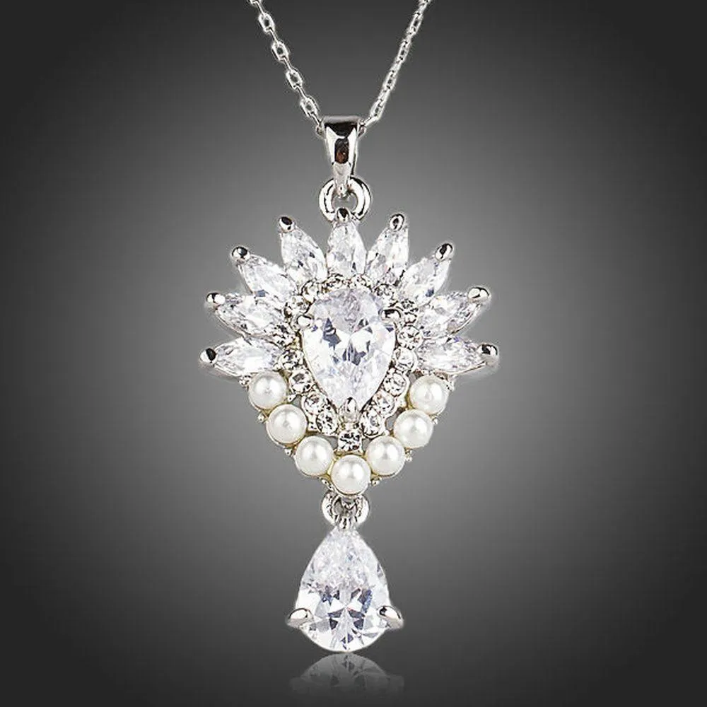 Pearl Clear Waterdrop Cubic Zirconia Necklace KPN0135