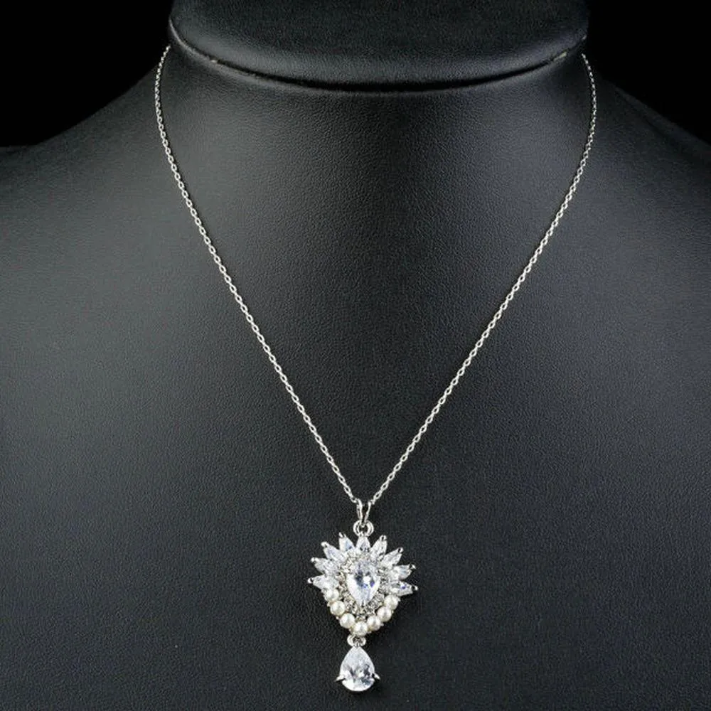 Pearl Clear Waterdrop Cubic Zirconia Necklace KPN0135