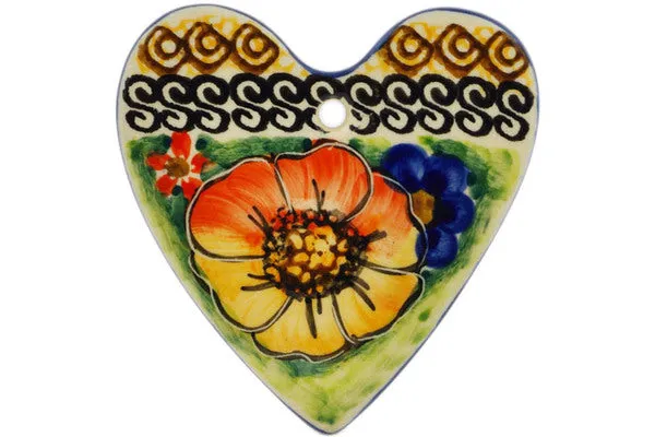 Polish Pottery 3" Heart Pendant Bright Beauty UNIKAT