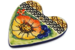 Polish Pottery 3" Heart Pendant Bright Beauty UNIKAT