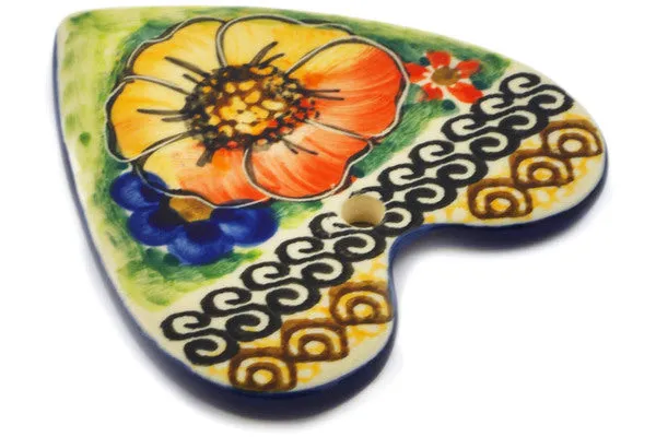 Polish Pottery 3" Heart Pendant Bright Beauty UNIKAT