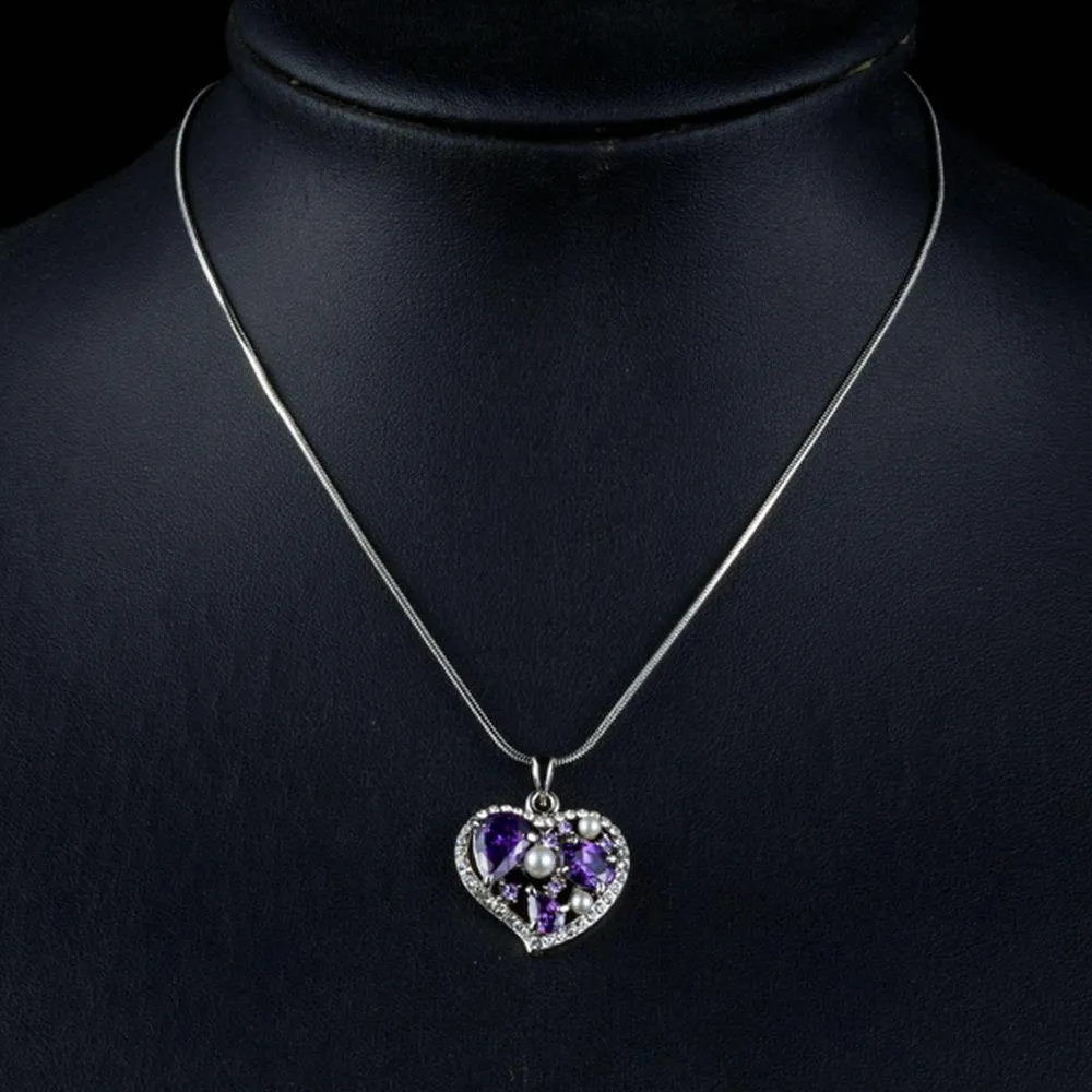 Purple Heart Pendant Necklace KPN0158