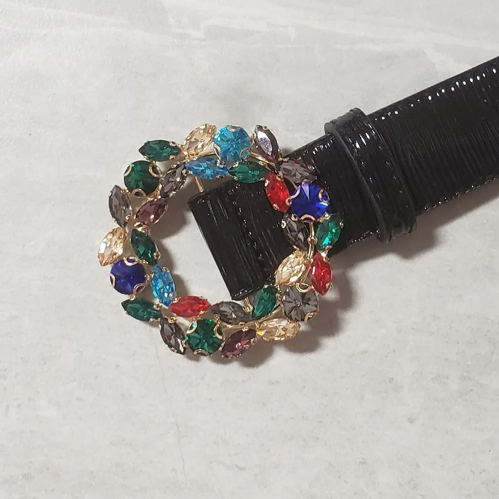 Rainbow Jeweled Buckle Waist Belt