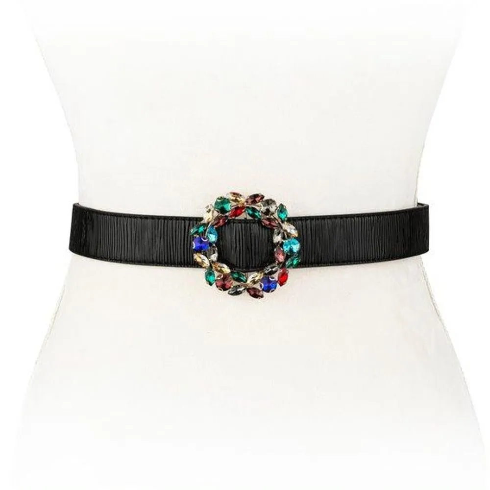 Rainbow Jeweled Buckle Waist Belt