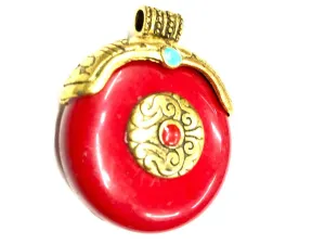 Red Stone Pendant with Designer Golden Cap (40x35 mm)