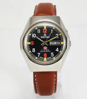 Ricoh Black Dial Auto-Movement 21 Jewels-R31 Day-Date Function Japan Made Men's Wrist Mechanical Watch Model No-R31