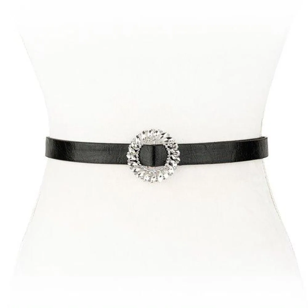 Round Rhinestone Buckle Waist Belt