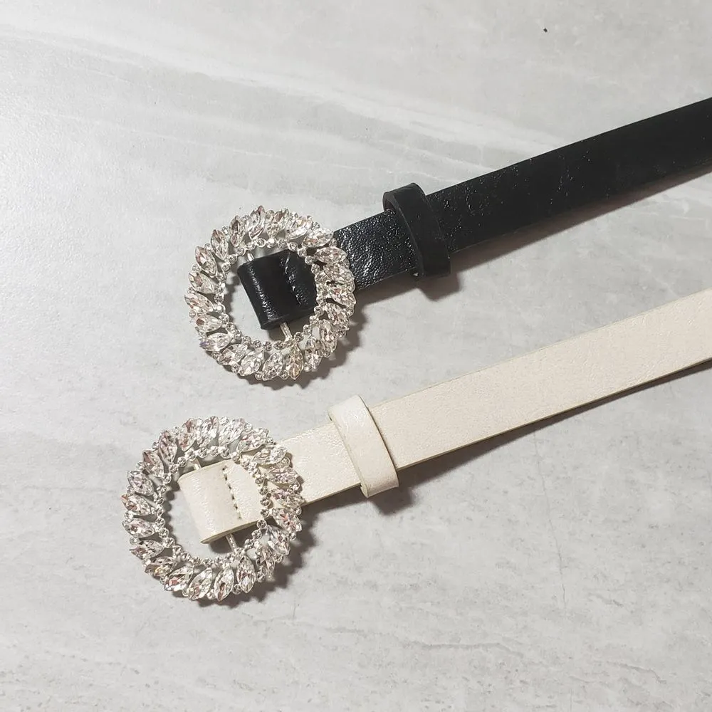 Round Rhinestone Buckle Waist Belt