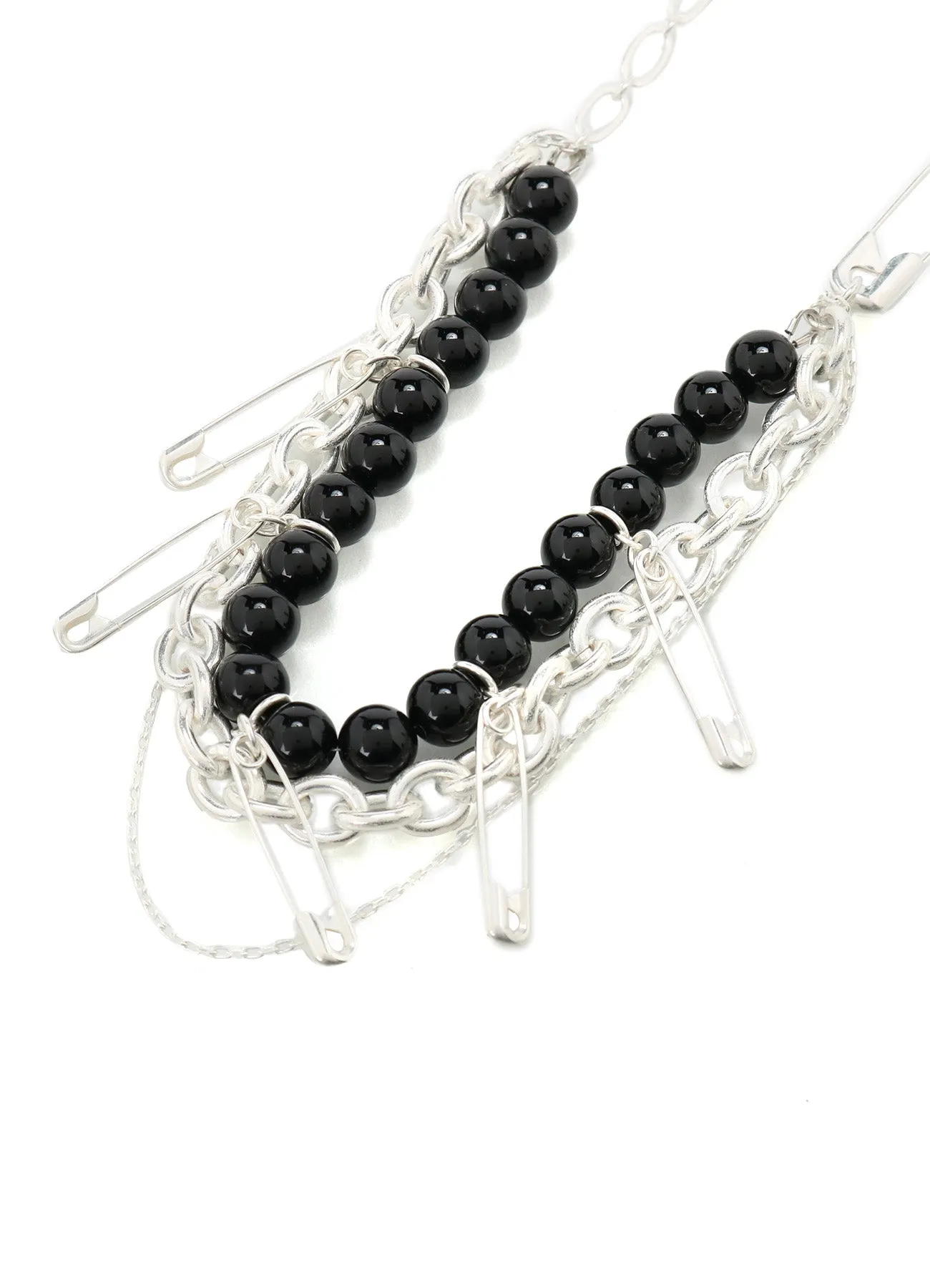 SAFETY PINS ONYX NECKLACE