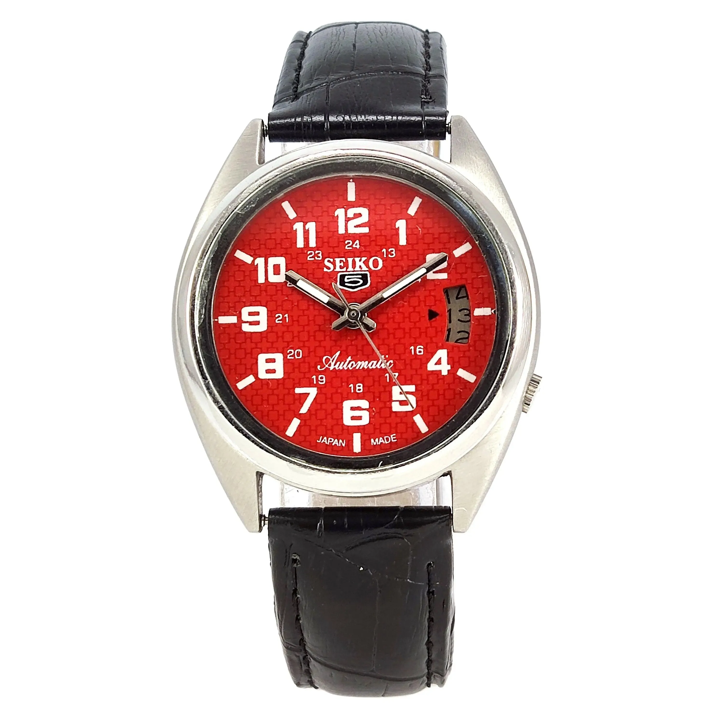 Seiko 5 Automatic-7009A Red Dial 17Jewels Day Date Men's Wrist Mechanical Watch