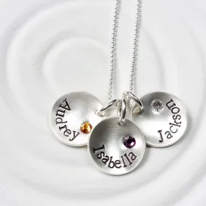 Sterling Silver Newsprint Name Necklace | Birthstone Jewelry