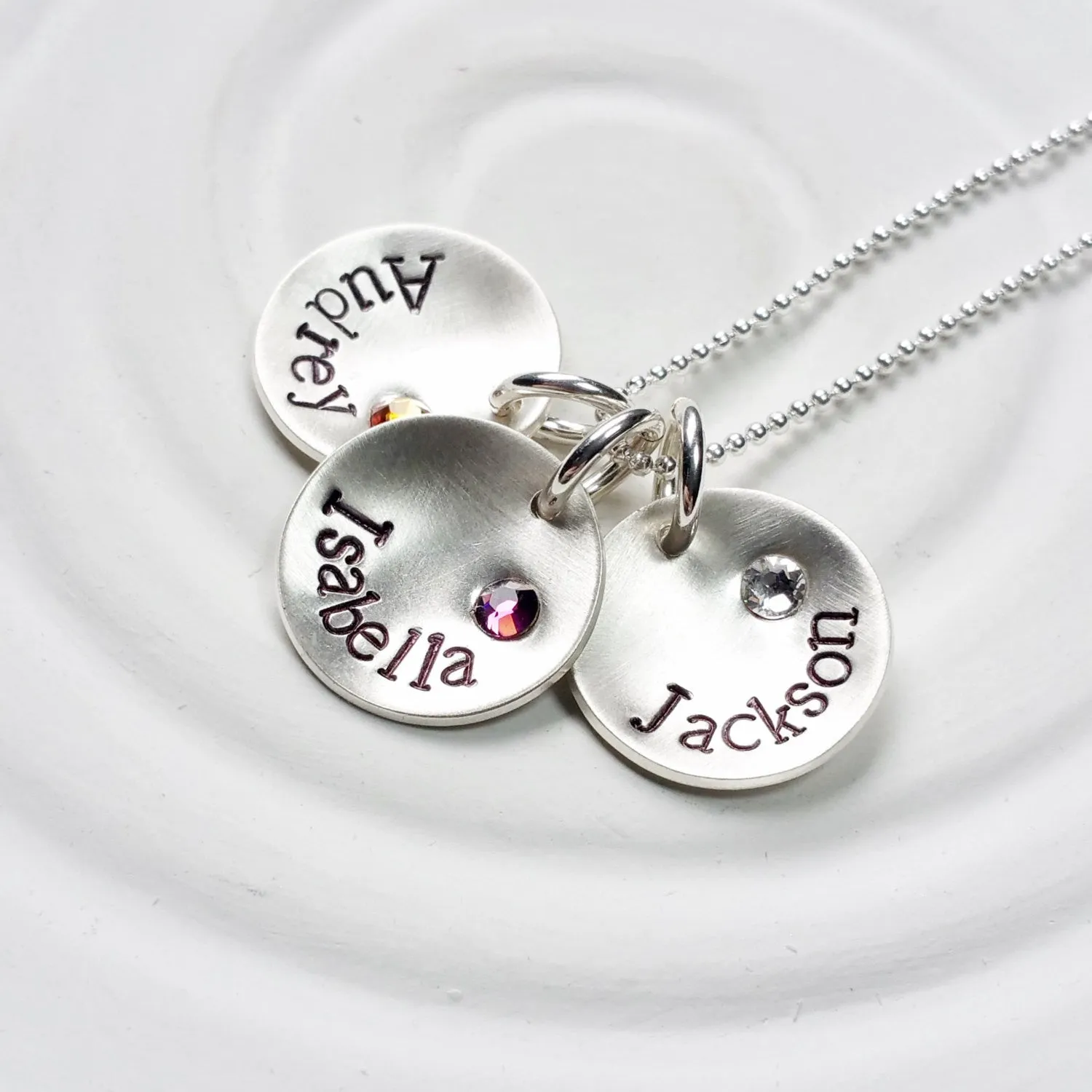 Sterling Silver Newsprint Name Necklace | Birthstone Jewelry