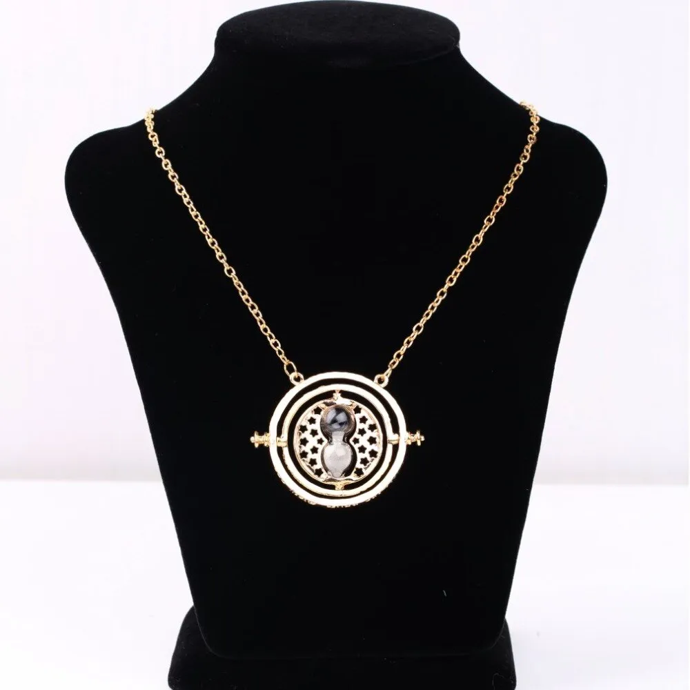 Time Turner Necklace Rotating Spins Gold Hourglass Pendant Vintage Round