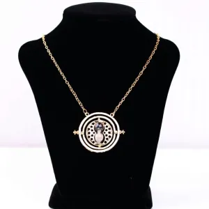 Time Turner Necklace Rotating Spins Gold Hourglass Pendant Vintage Round
